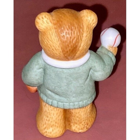 Vintage 1987 Lucy Rigg Enesco Porcelain Bear Lucy & Me Boy with Glove & Ball - Picture 3 of 4